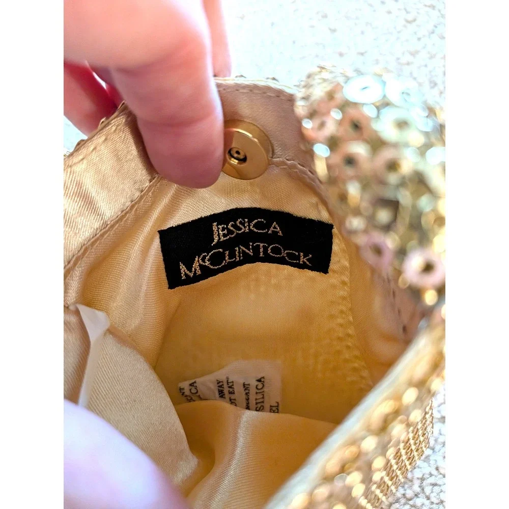 NWOT‎ Jessica McClintock Gold Metal Mesh Square Mini Evening Bag Handle Purse